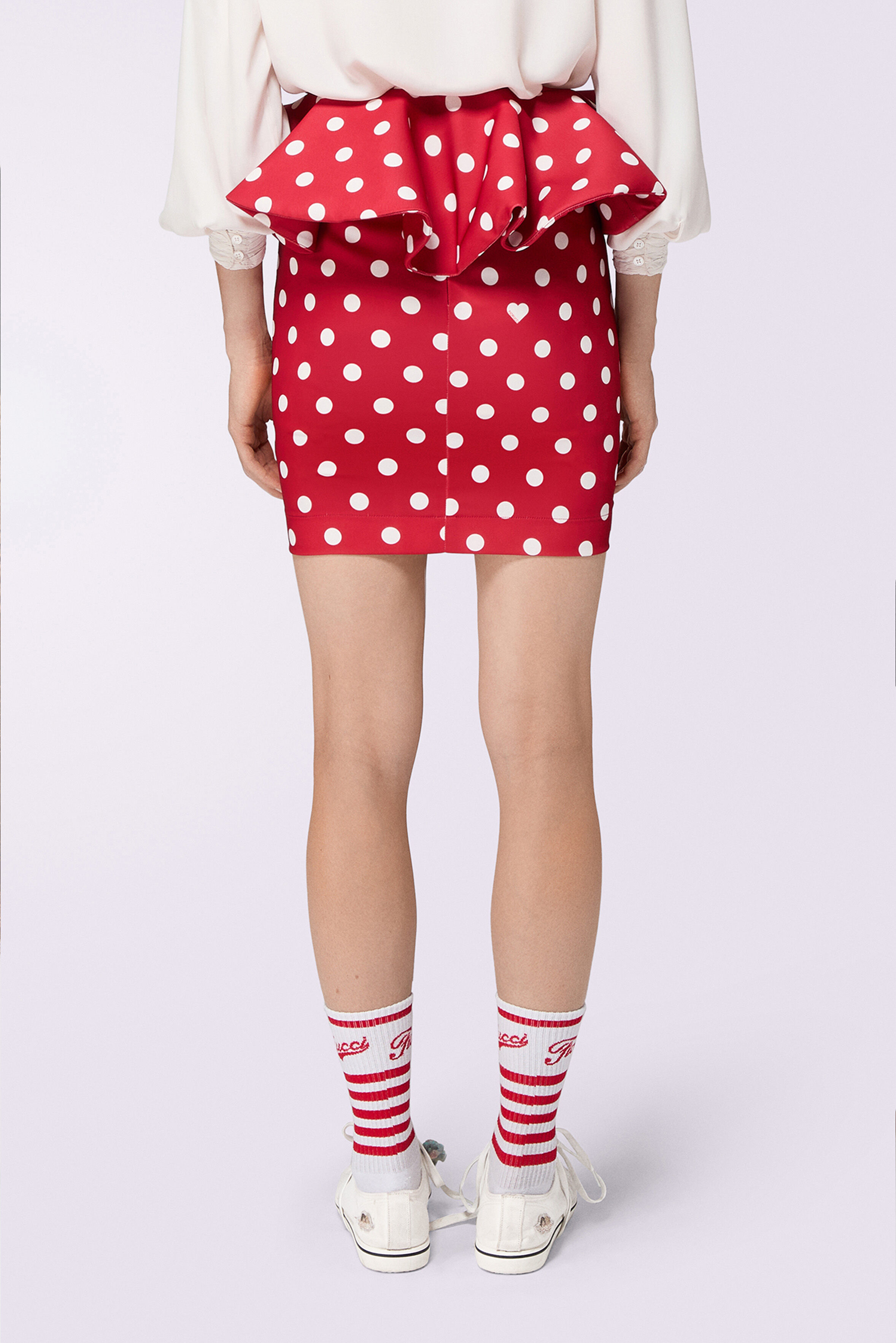 Polka Dot Ruffle Mini Skirt Red